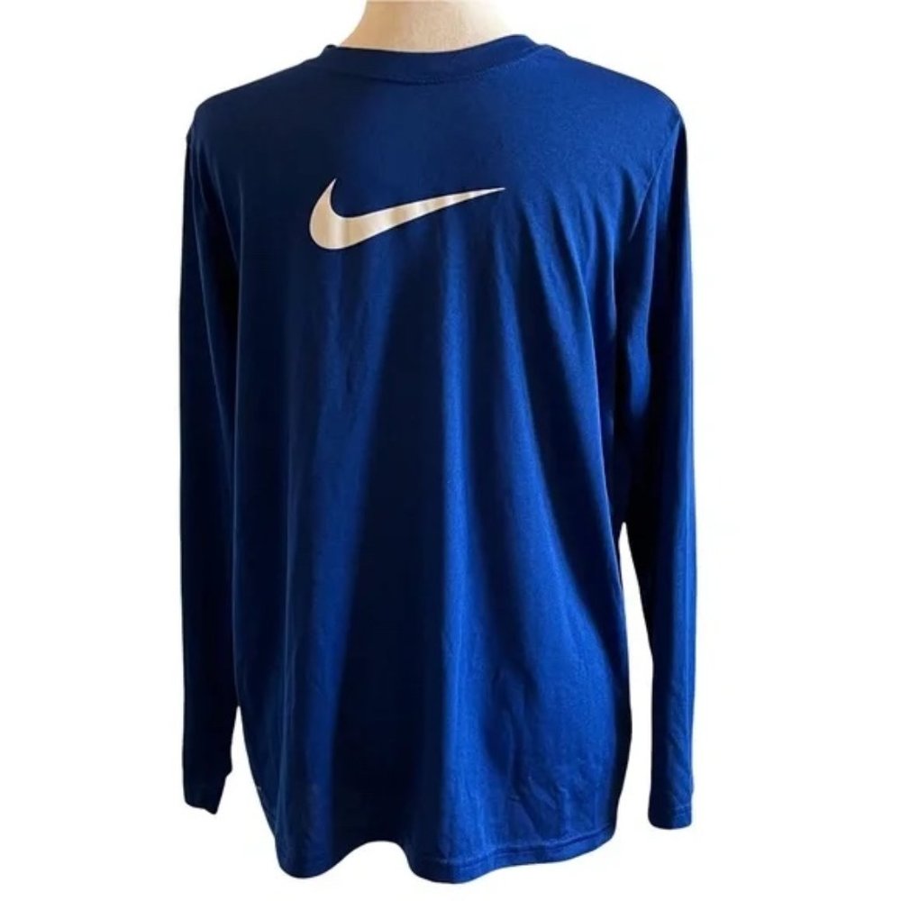 Nike Men's Blue with White Center Check Dri-Fit Long Sleeve Shirt Size XL